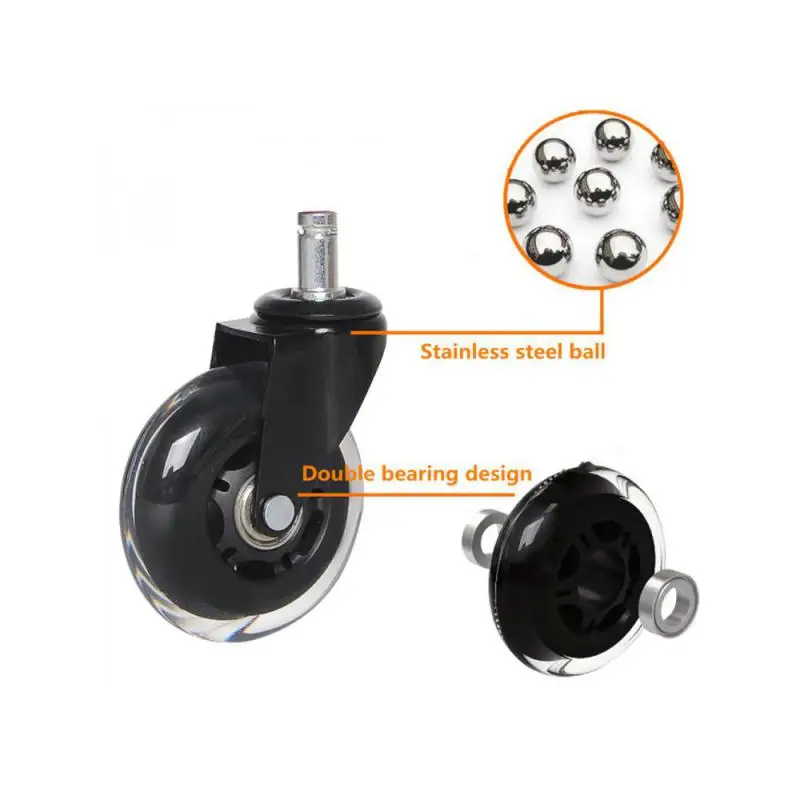 5 Packs 2.5/3 Inch Casters Office Chair M10/M11 Mute Universal Wheel Pu Circling Caster Strong Bearing Transparent Wheel