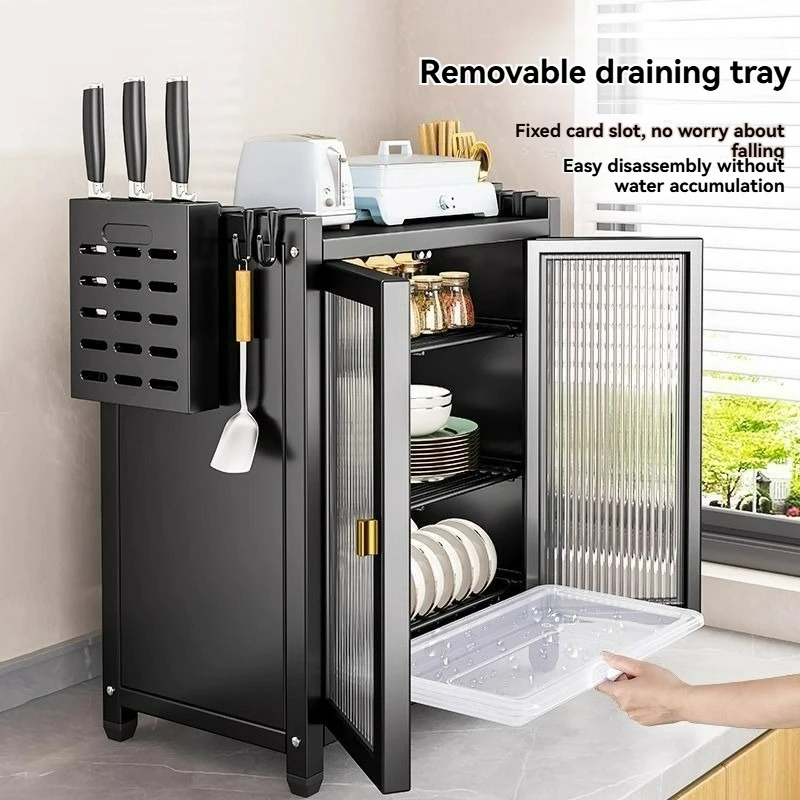 Versatile Multi Layer Kitchen Cupboard Storage Cabinet Dinnerware Tabletop Rack Draining Feature Top Storage Use for Tablewarepr