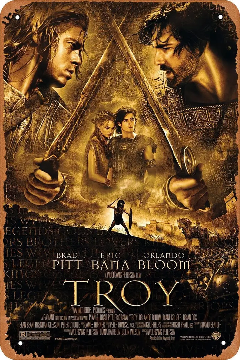 Troy Movie Poster Vintage Tin Sign for Cafe Bar Man Cave Garage Home Wall Art Decor Gift Retro Metal Sign 12 X 8 inch sign