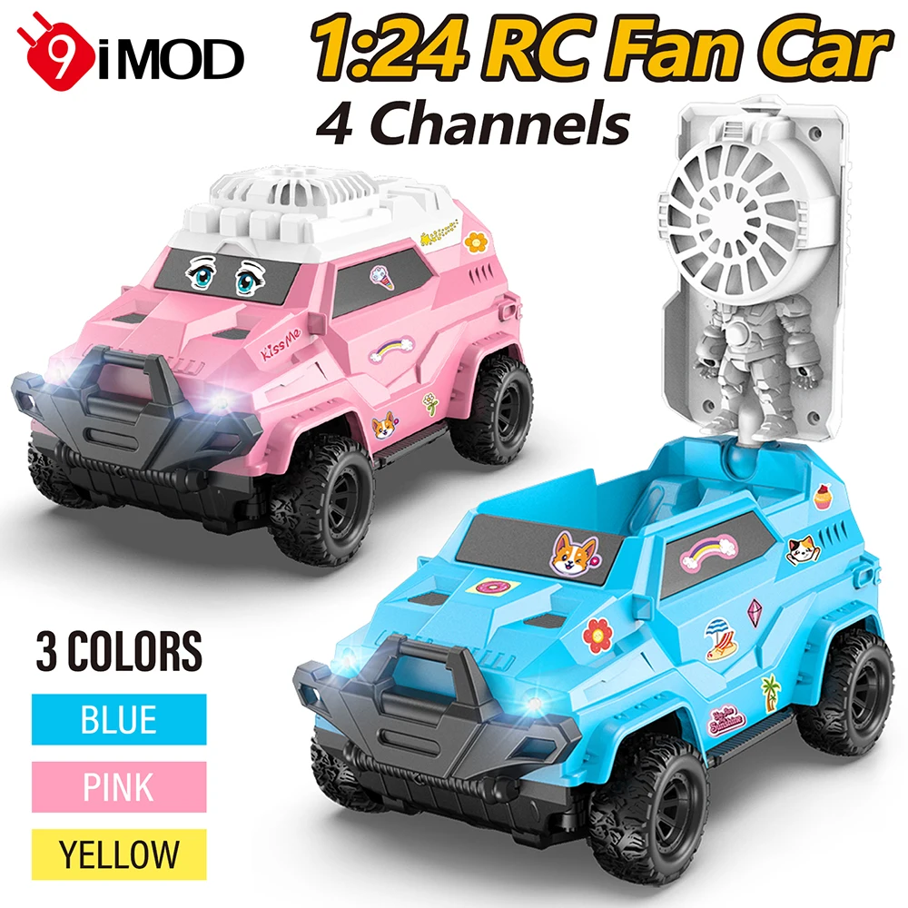 

9IMOD RC Car DIY Sticker Fan Car 2.4GHz 4 Channel 10KM/H 1:24 RC Fan Car 30M RC Distance Fan And Remote Control Car 2in1 Toys