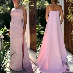 Customized Elegant Jersey Flower Pleat A-line Strapless Long Dresses Homecoming Dresses Classic Exquisite Modern Style Pastrol U