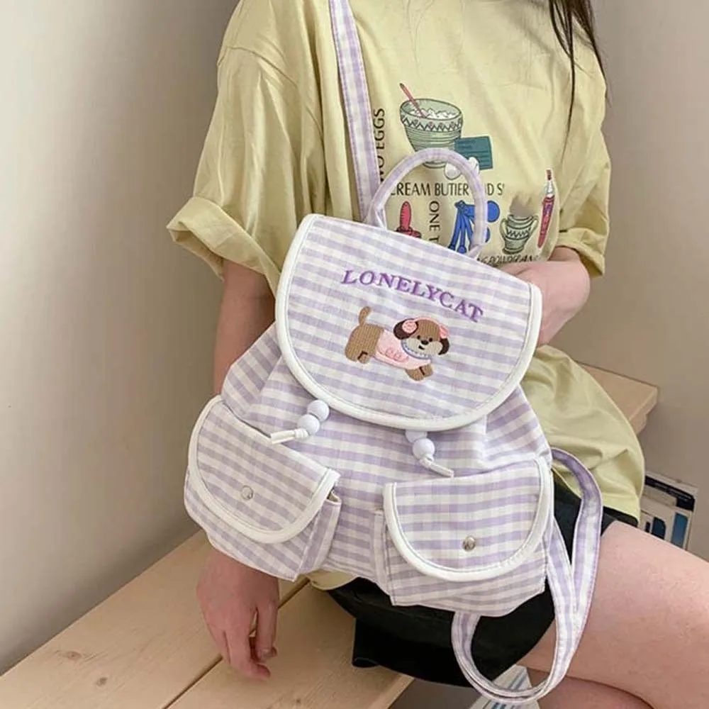 

Sweet Korean Drawstring Backpack Large Capacity Scratch Prevention Women Daily School Bag Magnetic Button Polyester