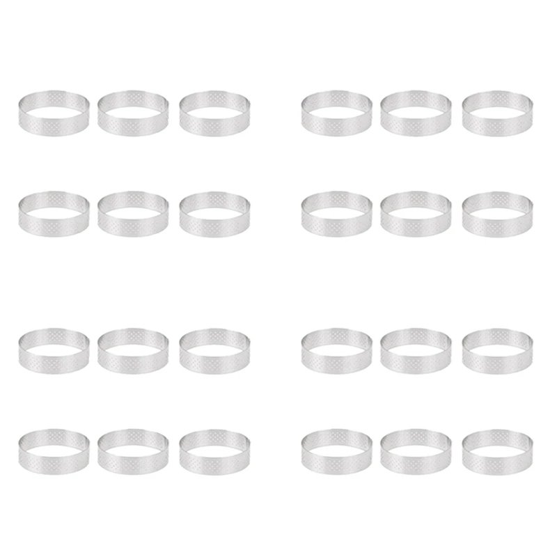 

24Pcs 6Cm Tart Ring Stainless Steel Tartlet Mold Circle Cutter Pie Ring Heat-Resistant Perforated Cake Mousse Molds