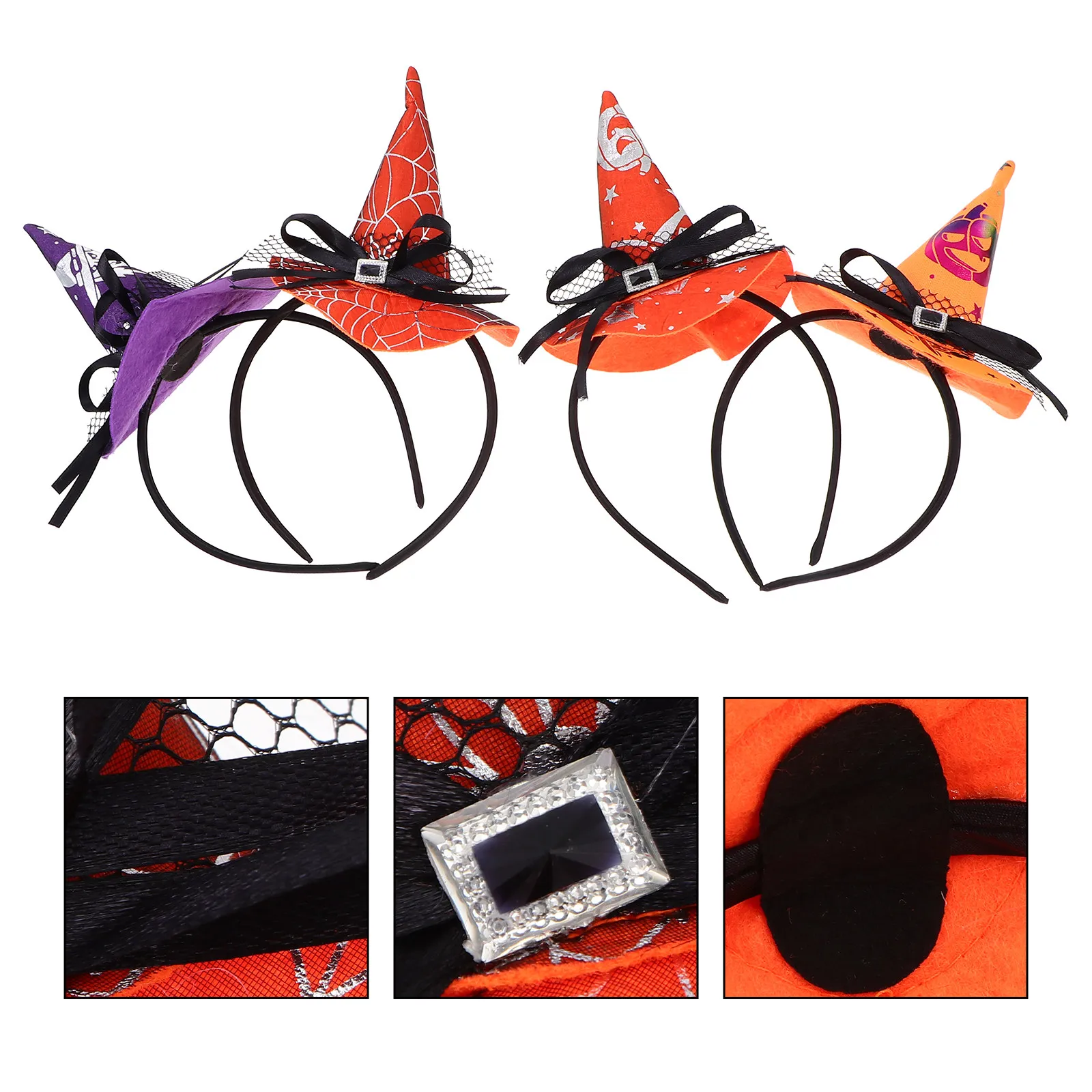 

4Pcs Creative Halloween Witch Hat Hair Hoops Durable Festival Headdress for Memorable Party Time Halloween Hair Hoop