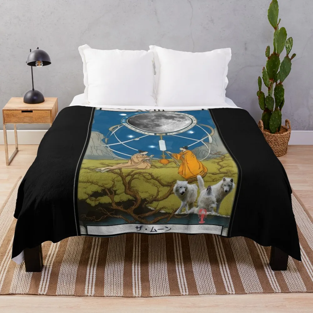 The Tarot Deck: The Moon, La Lune V4 Japanese influenced Throw Blanket Loose Retros Blankets