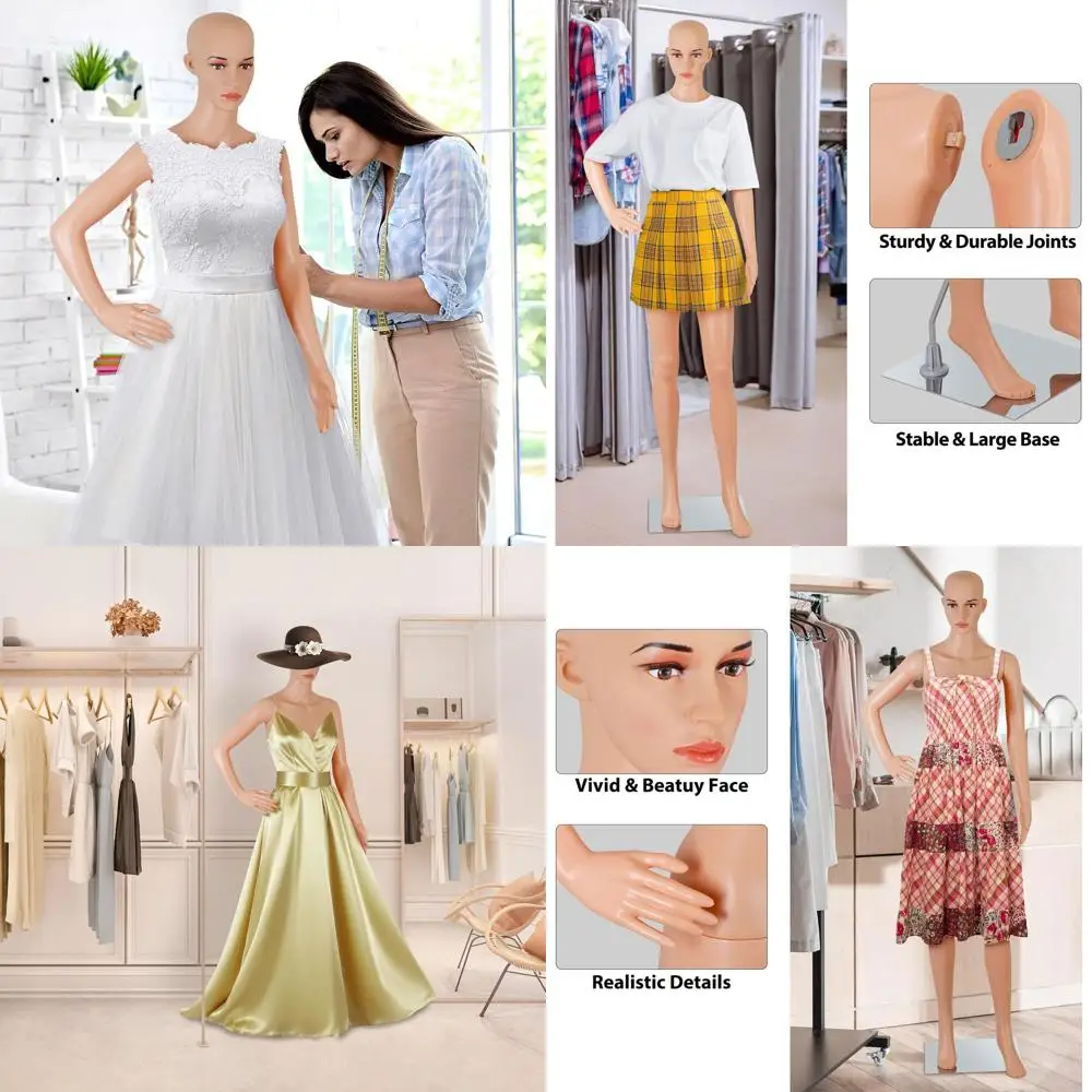

69 Adjustable Stand Female Mannequin with Realistic Head and Turnable Dress Model Base, Natural