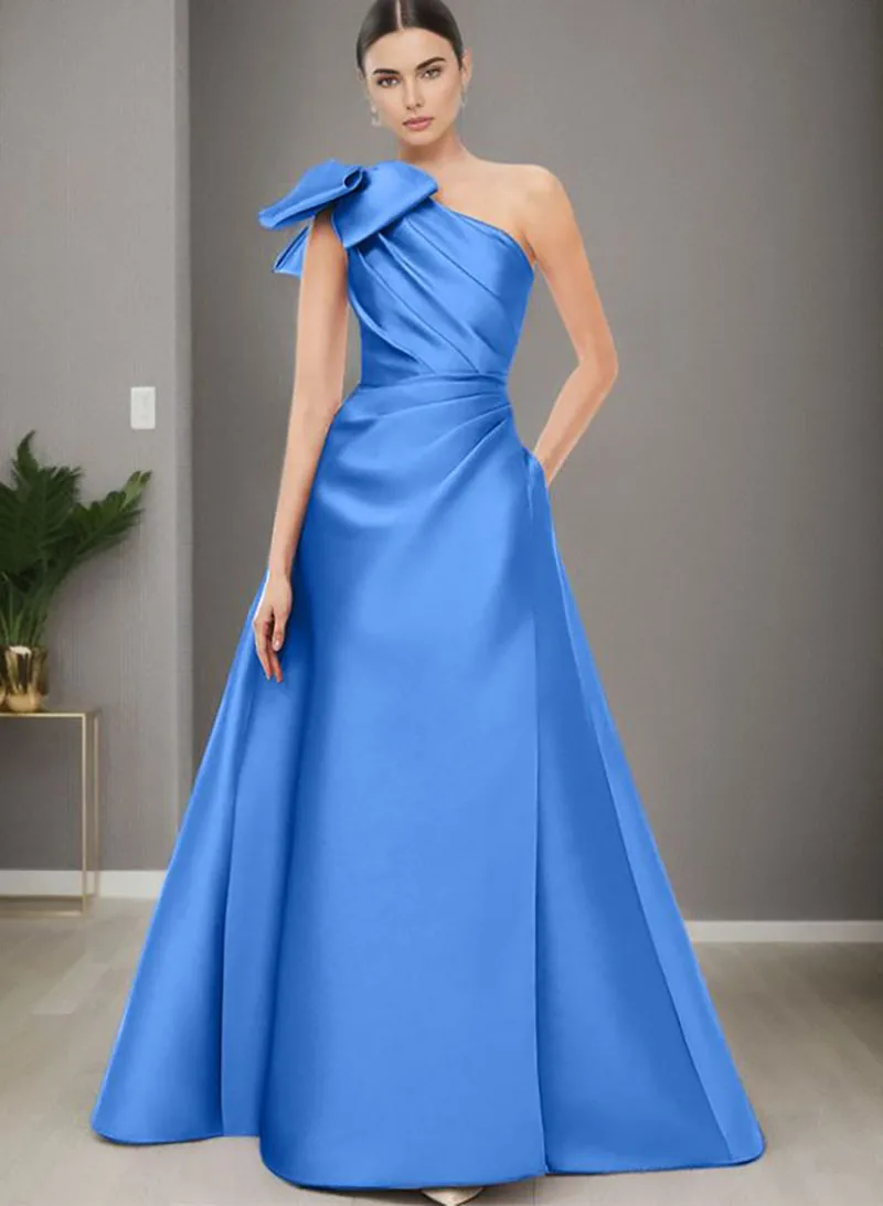 One Shoulder Elegant Satin A-line Prom Dress for Women Cocktail Dresses Long Bodycon Formal Evening Gowns with Back Slit