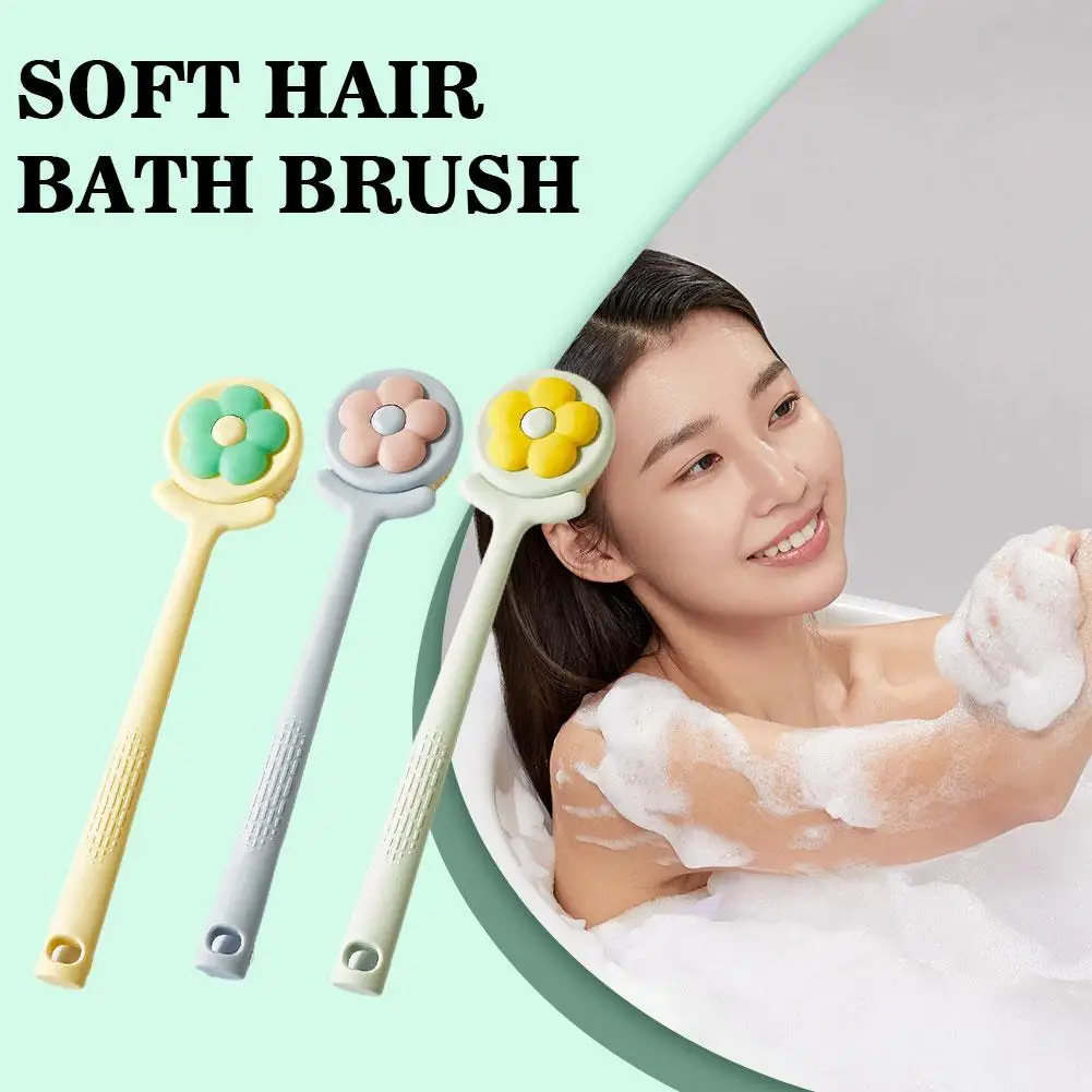 1Pc Long Handle Bath Brush Soft Hair Bath Brush Back Brush Bathroom Body Brushes Ball Shower Back Mud Massage Scrubber Brus C6O3