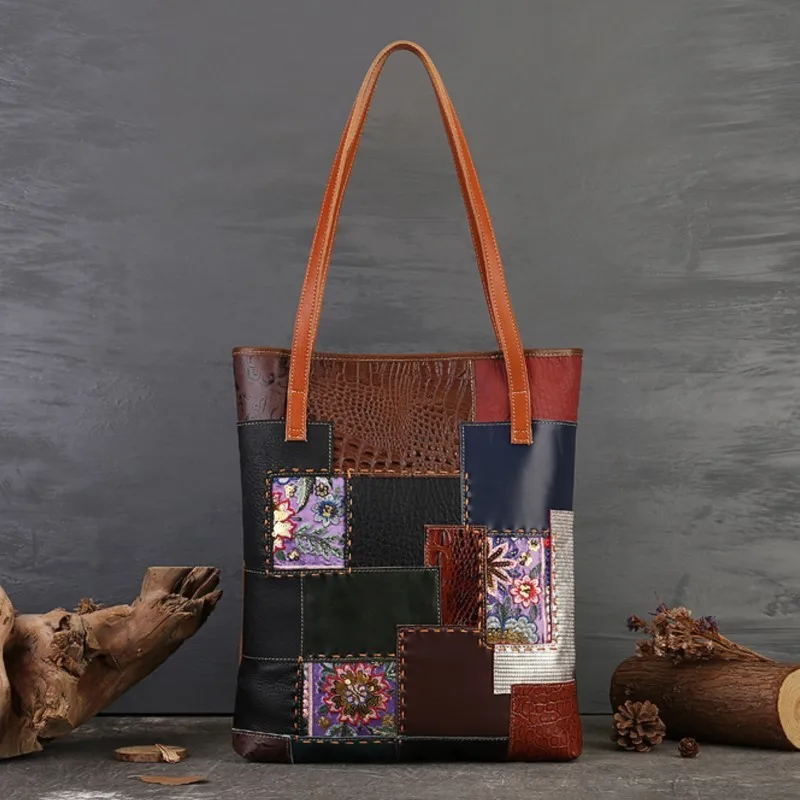 Imagem -06 - Motaora-bolsas de Patchwork de Couro Artesanal Vintage para as Mulheres Grandes Bolsalas Bolsas de Designer de Luxo Aleatório Novo 2023