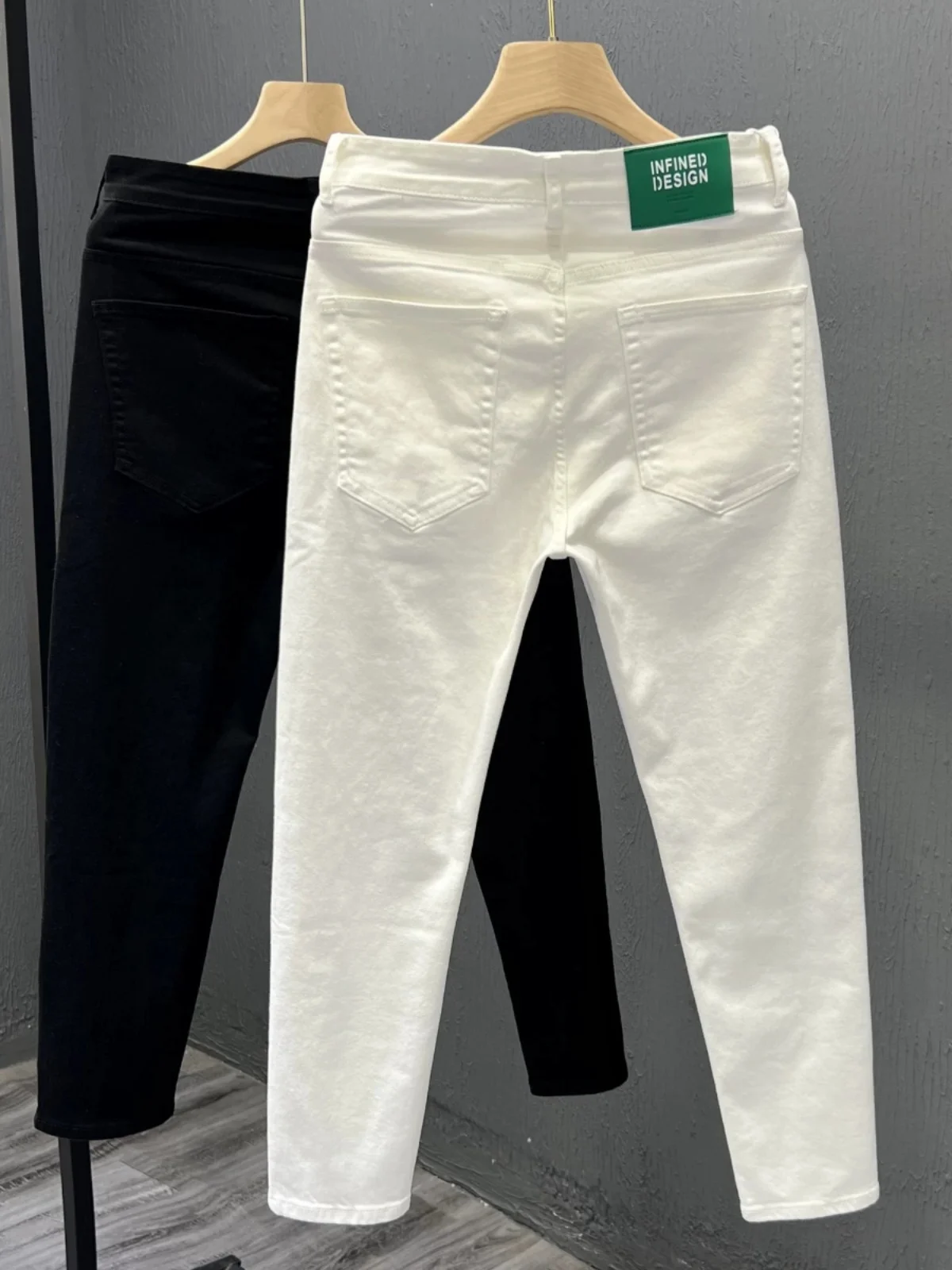 

Summer White Men's Jeans Casual Straight Leg Pants Cool Brand Spring Autumn Nine Points Lightweight Wear Resistant Cotton Pol...