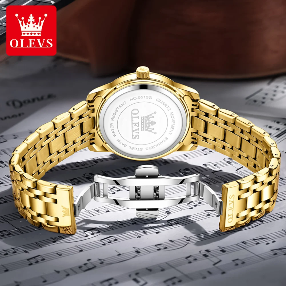 OLEVS 5513 Men Quartz Watch Stainless Steel Band Business Casual Analog Day Date Wristwatch Diamond Dial Male Clock Reloj Hombre