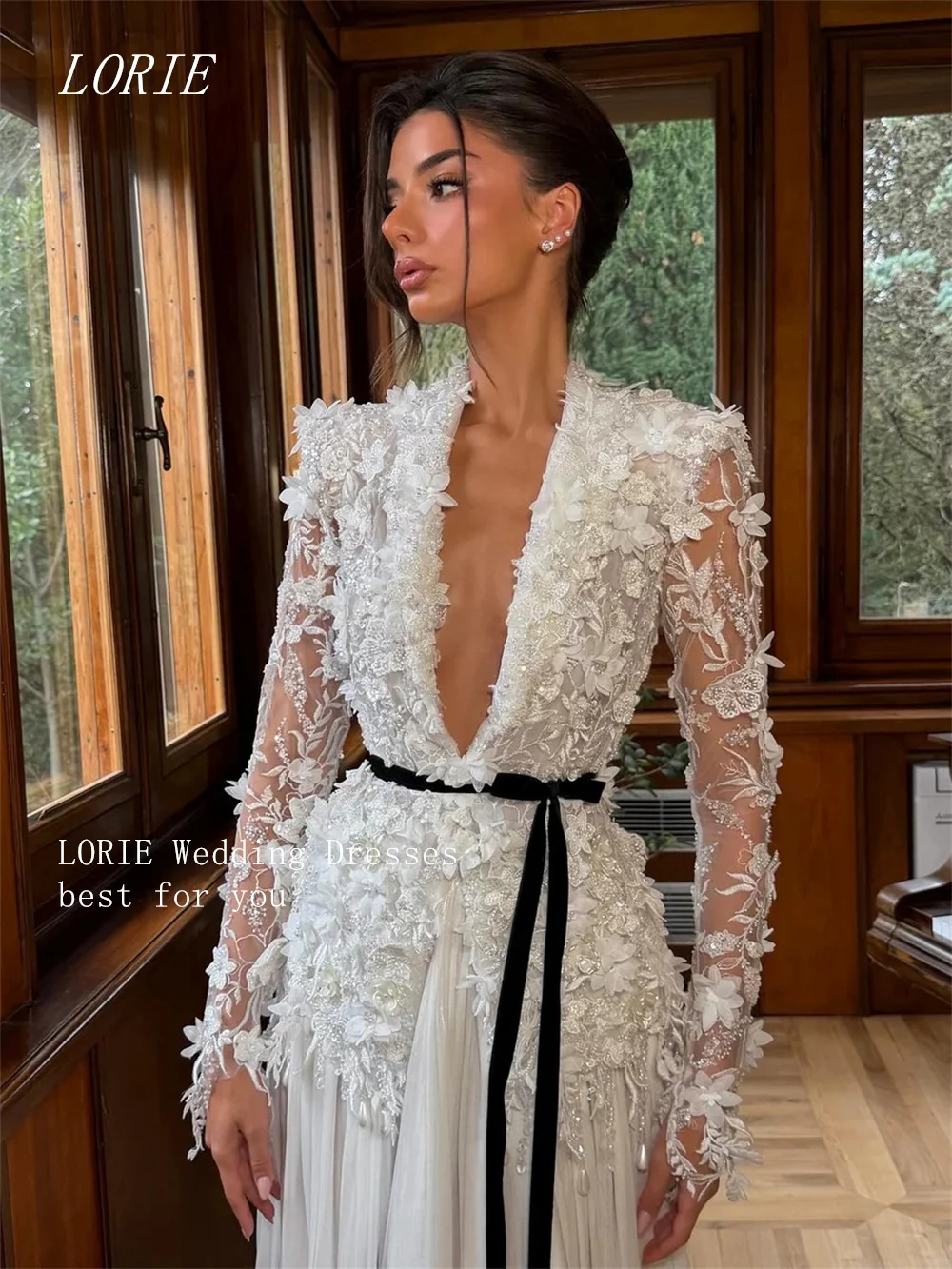 LORIE Luxury Elegant A Line Civil Wedding Dress V Neck Bridal Dresses Noval Lace Engagement Wedding Gown Customized 2026
