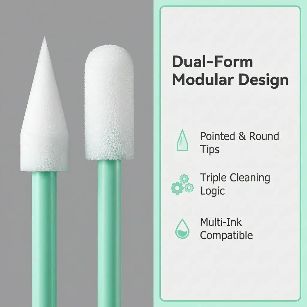 Fiber Optic Cleaning Swabs Sponge Sticks 6.2mm Round & Pointed Tip Solvent Resistant for Epson DX5 DX6 DX7 Roland Mimaki
