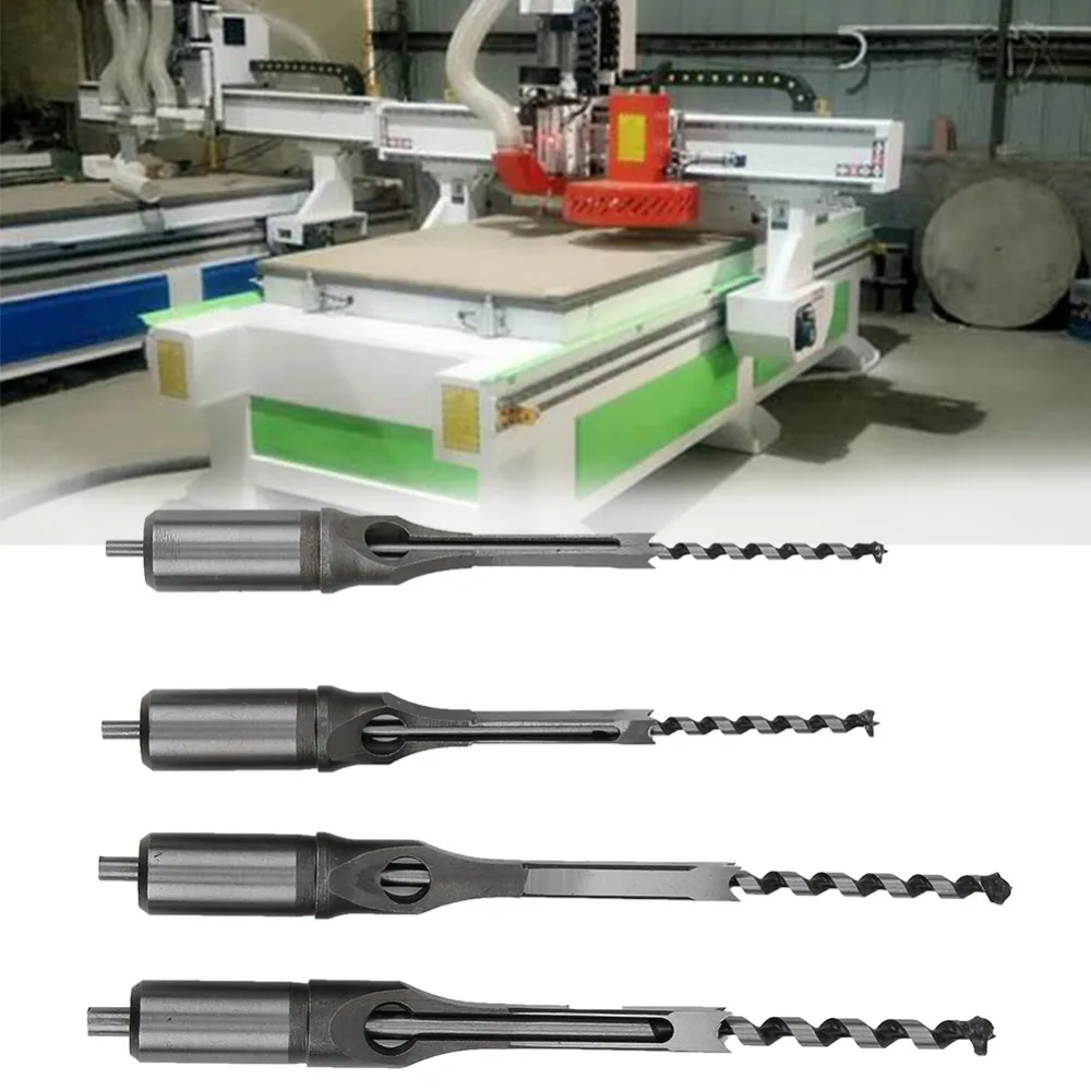 4pcs Bearing Steel Material Square Hole Drill Bits 1/4 5/16 3/8 1/2 Inch 6-9.5mm Size Range Mortise Chisel Bits