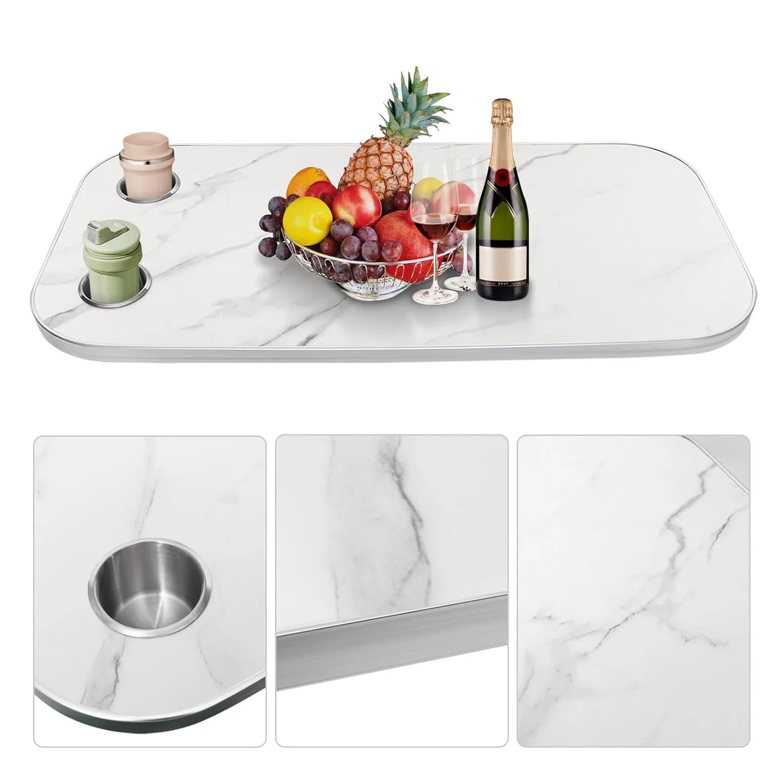 800X400mm RV Tafelblad met 2 Bekerhouders Aluminium Rand Verwijderbaar Tafelblad voor Jacht Boot Bureau Patio