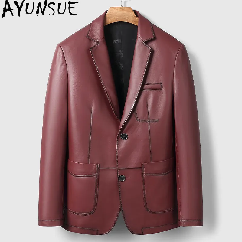 

AYUNSUE 100% Genuine Leather Jacket Men 2026 High Quality Real Sheepskin Coat Slim-fit Casual Suit Jackets Fashion Leather Coats