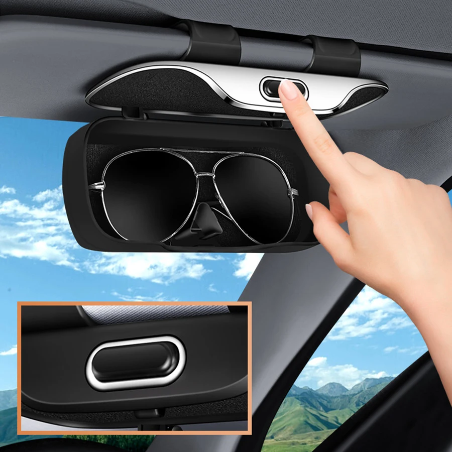 Caixa de Óculos de Sol Tipo Pressão para Carro, Suporte para Quebra-Sol, Estojo de Armazenamento de Óculos, Antidesgaste, Antipoeira, Organizador Interno de Veículos, Decoração Automotiva