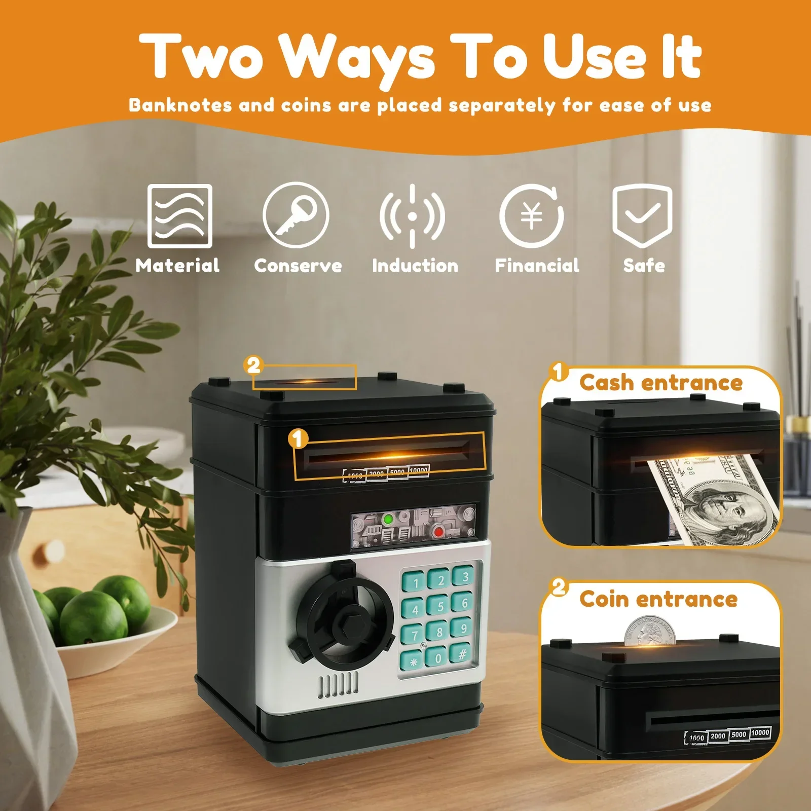 Electronic Password Money Bank Piggy Bank Safe Box Automatic Deposit ATM Cash Coins Saving Box Kids Birthday Toy Christmas Gift - view 3