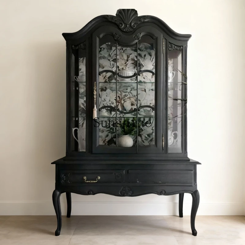 

French retro solid wood wine cabinet, rural living room display, simple modern decoration/storage