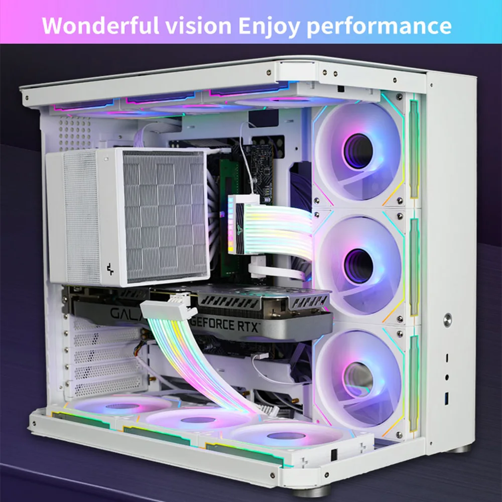 Coolcirc Computer Case Fan Kit 120mm ARGB Mirror Cycle Light Effect PC Cooling Fan 4-pin PWM Low Noise Water Cooling Ventilador