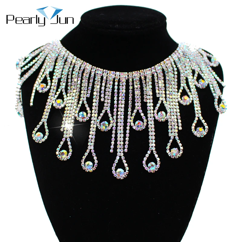 Drop Long Tassel Crystal Rhinestone Fringe Trim Crystal Decoration Chain Belly Dance Clothing Accessories ML075