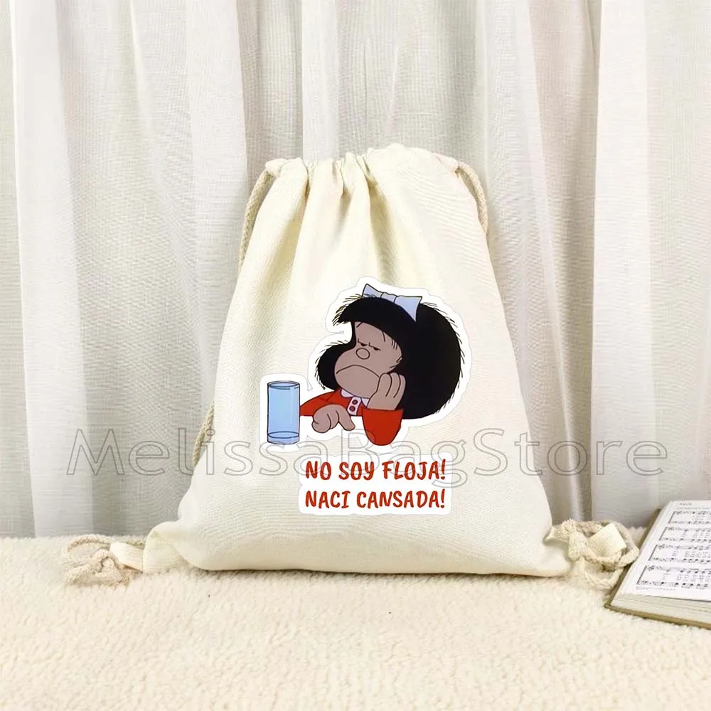 Funny Spanish Quotes Cute Mafalda Comics Kawaii Cartoon Girl Mafalda Quino Gift Canvas Drawstring Bags Soccer Backpack Sackpack