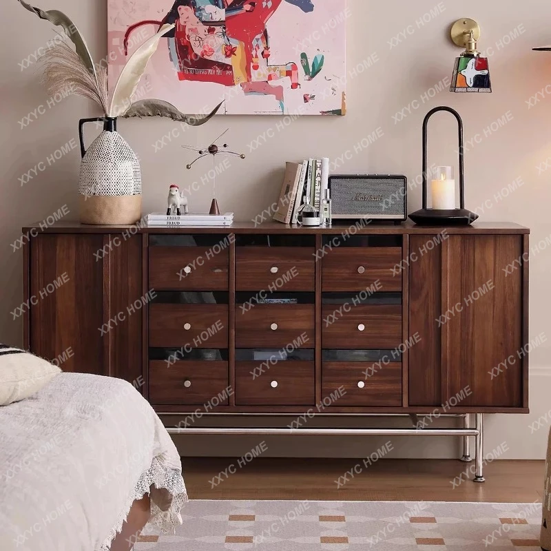 

Solid wood dining side living room storage small apartment, bedside storage nine buckets retro low cabinet