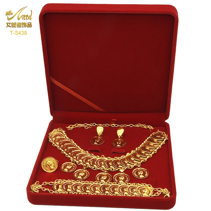 ANIID African 24K Plated Gold Coins Necklace Bracelet Jewelry Set Ethiopian Luxury Wedding Gift Hawaii Arab Necklace Choker Sets