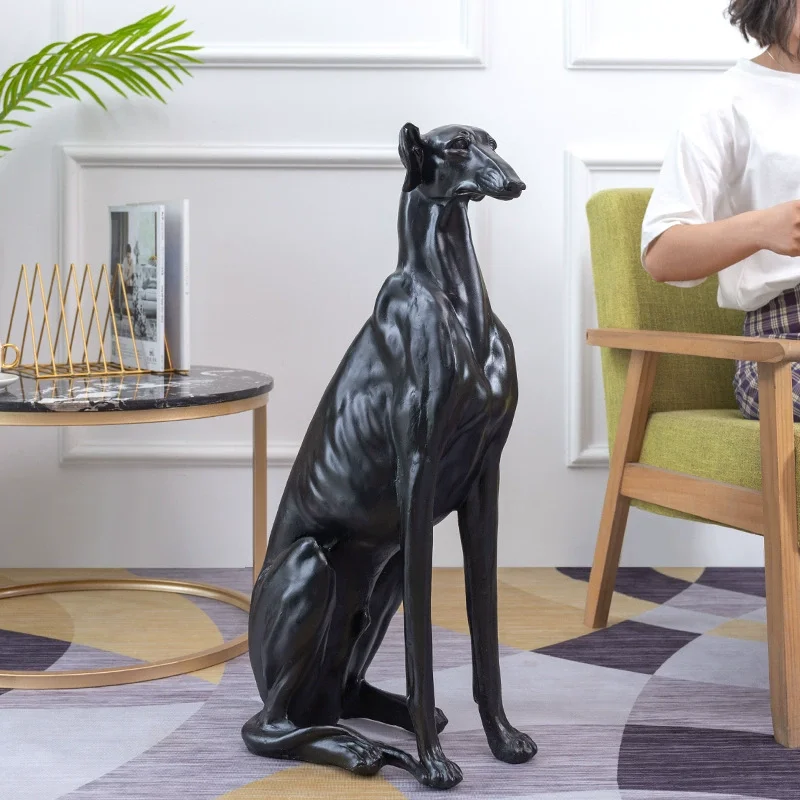 Decorazioni per la casa Statue di cani da caccia Sculture di animali in resina Pavimento della stanza nero Grandi ornamenti Decorazione di