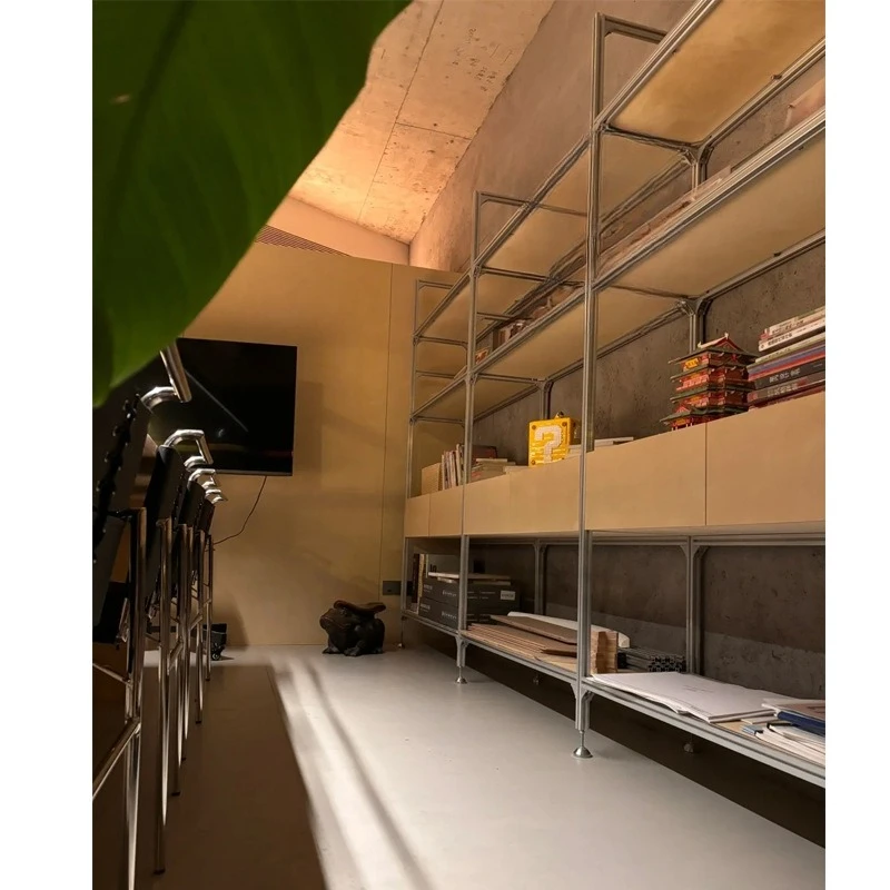 Industrial style aluminum profile bookshelf shelf multi-layer storage rack marine board birch display display long table