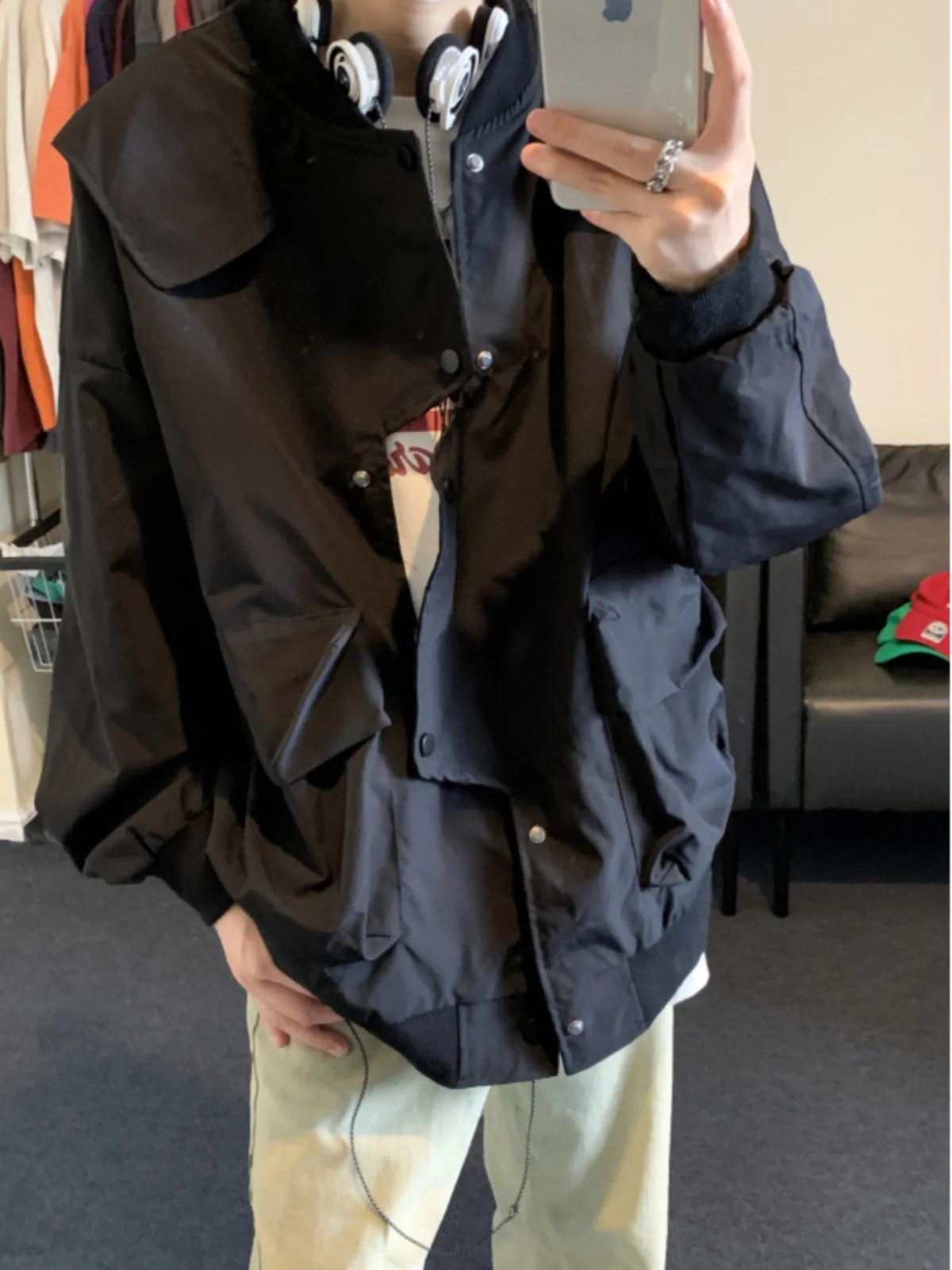 

American Sle Irregular Jaet Men's Vintage Baseball Coat oulder Padded Pilot Jaet Outerwear Polyester Long Sve Yout...