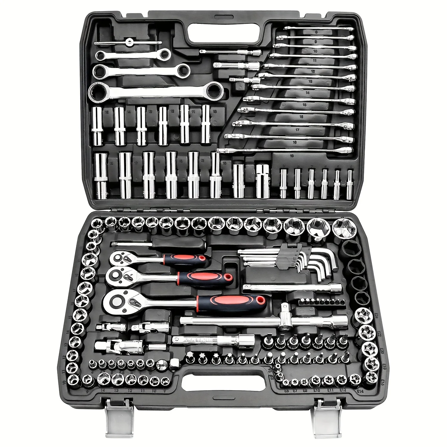 150pcs Drive Socket Set,1/2 1/4 3/8 Inch Ratchet Wrench Set CR-V Sockets Metric Socket Set Sockets for Automobile Maintenance