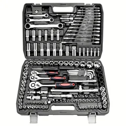 150pcs Drive Socket Set,1/2 1/4 3/8 Inch Ratchet Wrench Set CR-V Sockets Metric Socket Set Sockets for Automobile Maintenance
