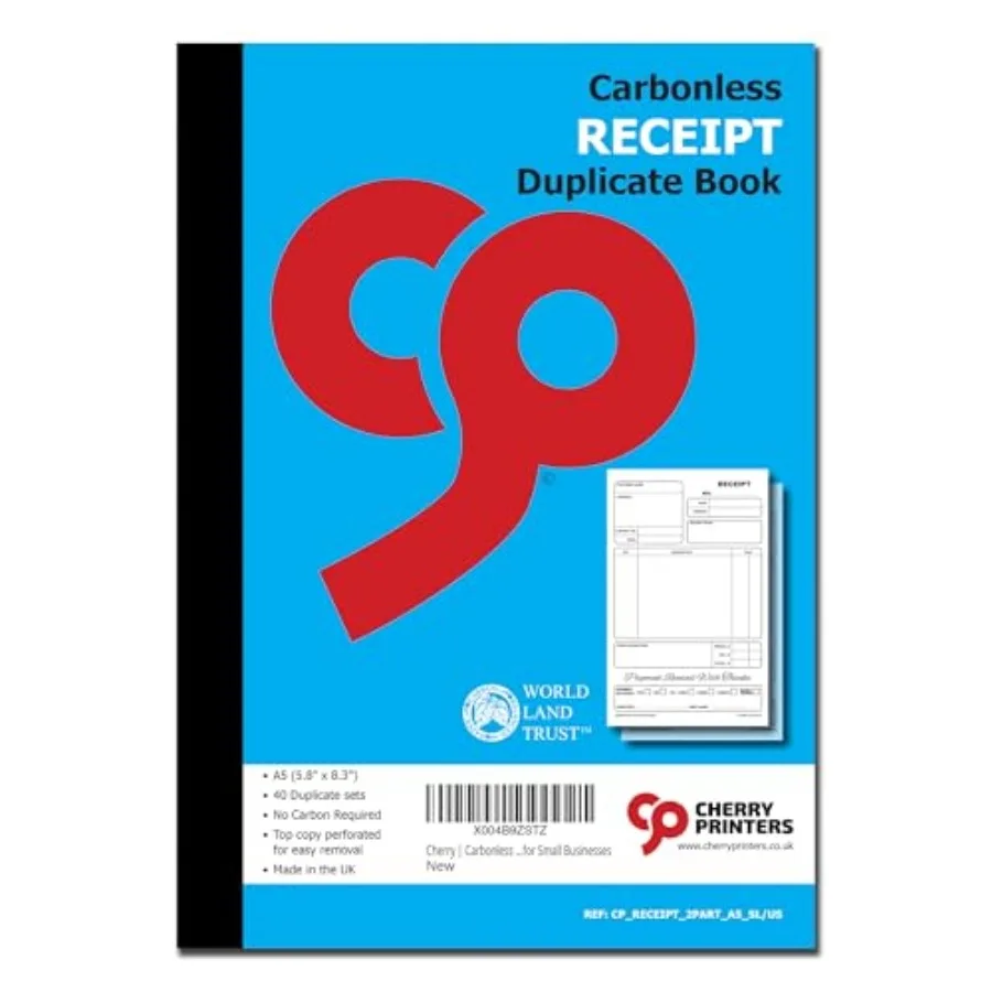 Receipt Book 2pt A5 5.8 x 8.3 Inches 40 Sets Duplicate carbonless receipt sets for professional business records