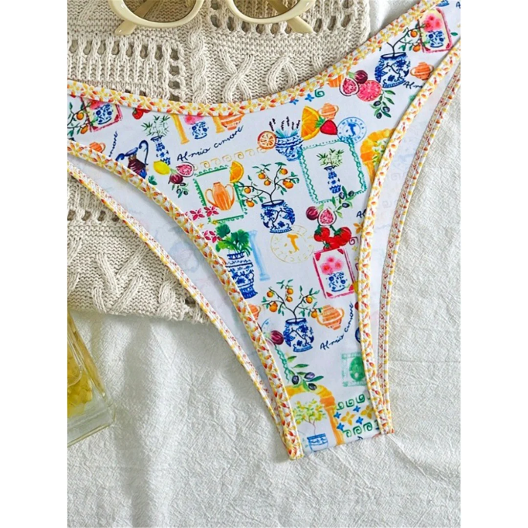 XS - XL Bedruckter Blumen-Bandeau-Bikini, Damen-Badeanzug, zweiteiliges Bikini-Set, Damen-Badebekleidung, Badeanzug, Badebekleidung, Schwimmbekleidung V693 – Detail 10