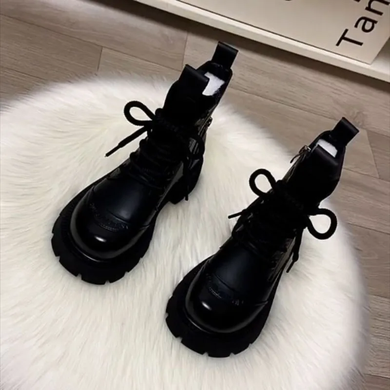 

Ankle Boots Women 2024 New Women's Boots Winter Round Toe Lace-up Shoes Women's Platform Designer Knight Boots Women Shoes