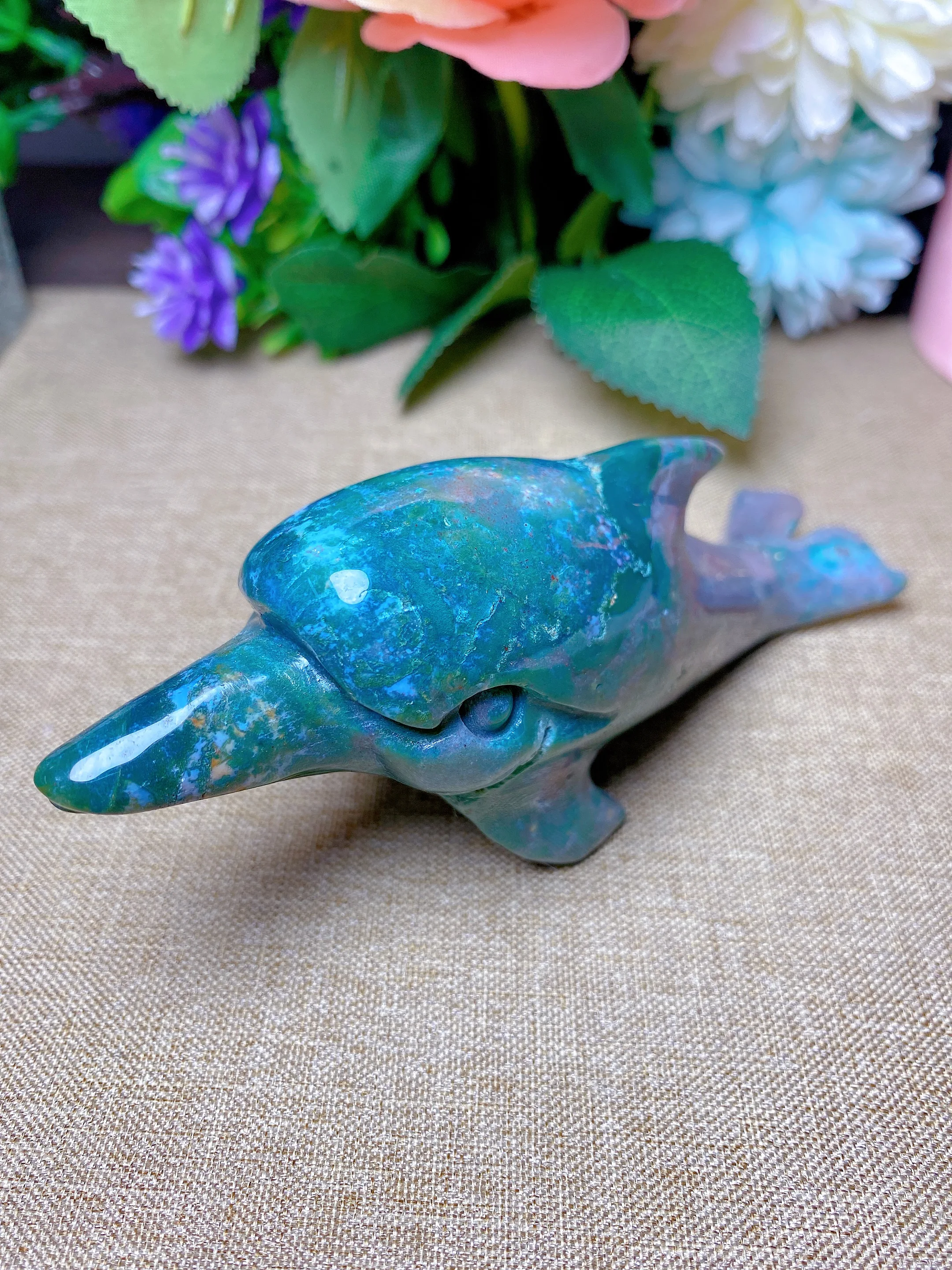 

Ocean Jasper Dolphin Carving Crystal Healing Minerals Chakra Meditation