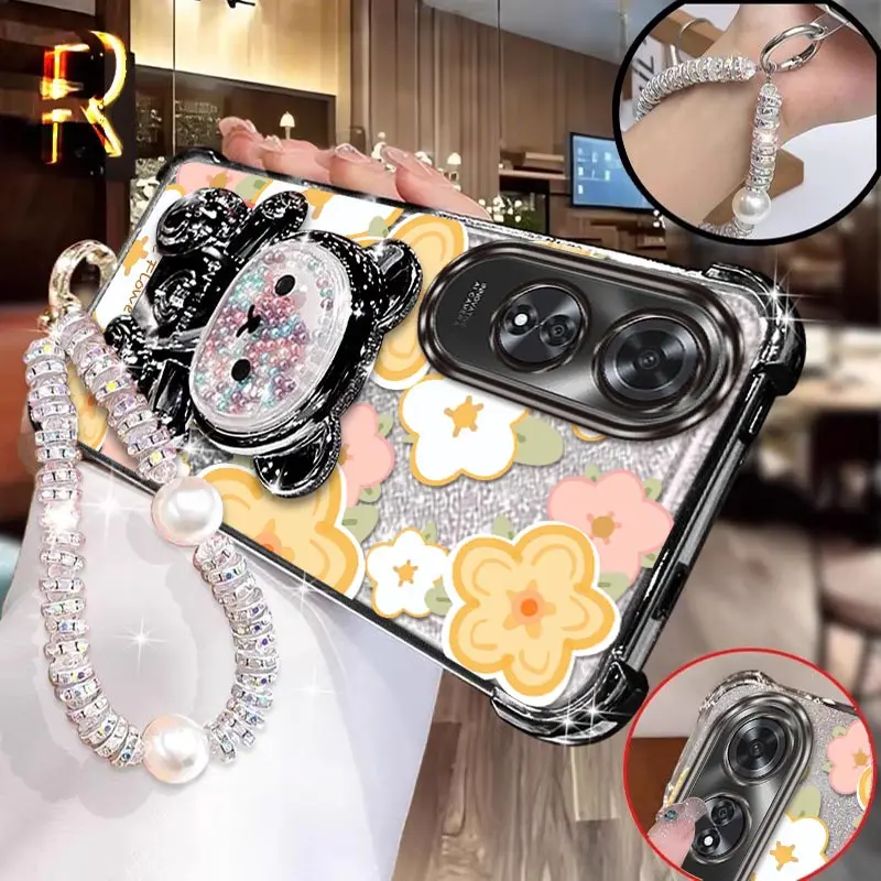 

A 60 Bright Yellow flowers Bracelet Holder Phone Case For OPPO A97 A96 A74 A72 A58 A57 A78 A57S A77S A95 A94 A77 A57E Cover