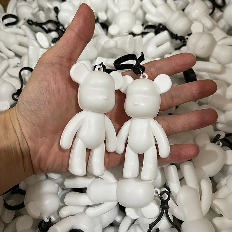 

20PCS Mini White Blank Mold Keychain Fluid Bear Statues 100% DIY Graffiti Violent Bear Kid Painted Medicom Toys Backpack Charm