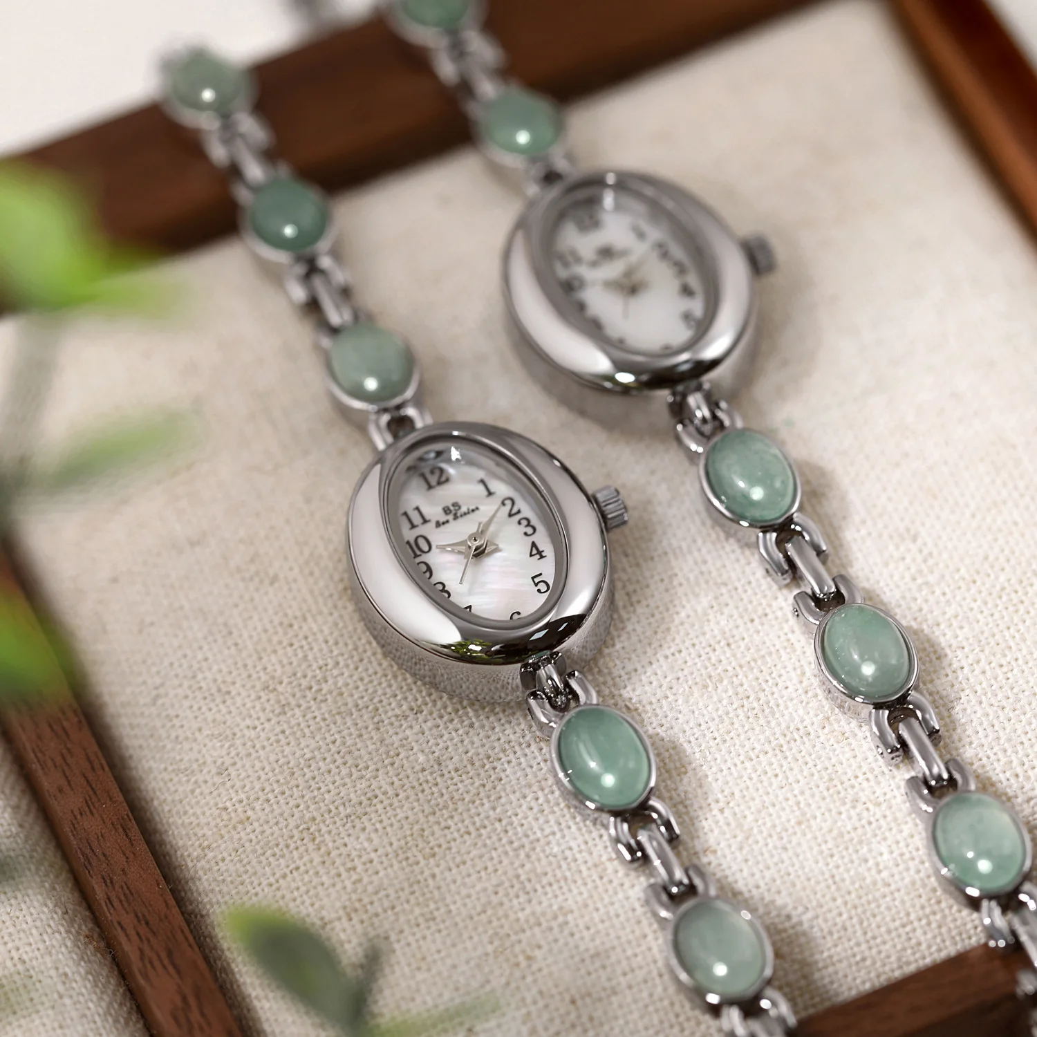 Relojes elegantes para mujer, pulsera de Jade de piedra Natural DongLing, reloj resistente al agua de lujo, reloj de mano plateado para regalos de mujer