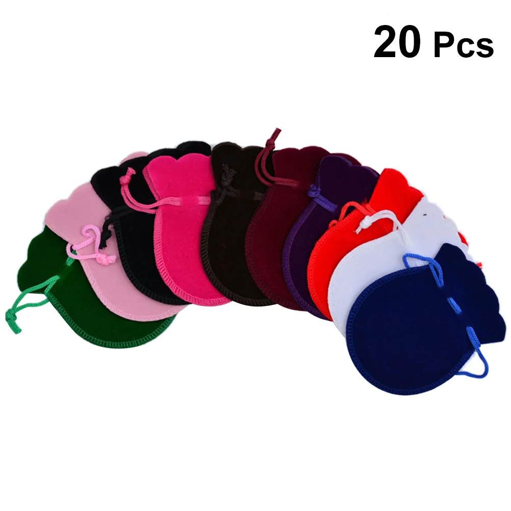

20Pcs Jewelry Drawstring Bags 9x7cm Gourd Shape Flannel Mini Gift Pouch for Wedding Christmas Party Favor Storage
