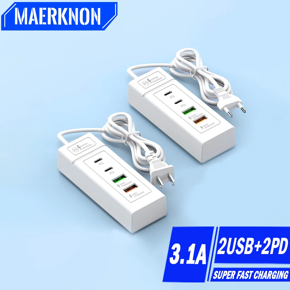 4 Ports USB C Charger 3.1A Fast Charging Travel Charger Power Adapter For iPhone Samsung Xiaomi Huawei Quick Charge EU/US Plug