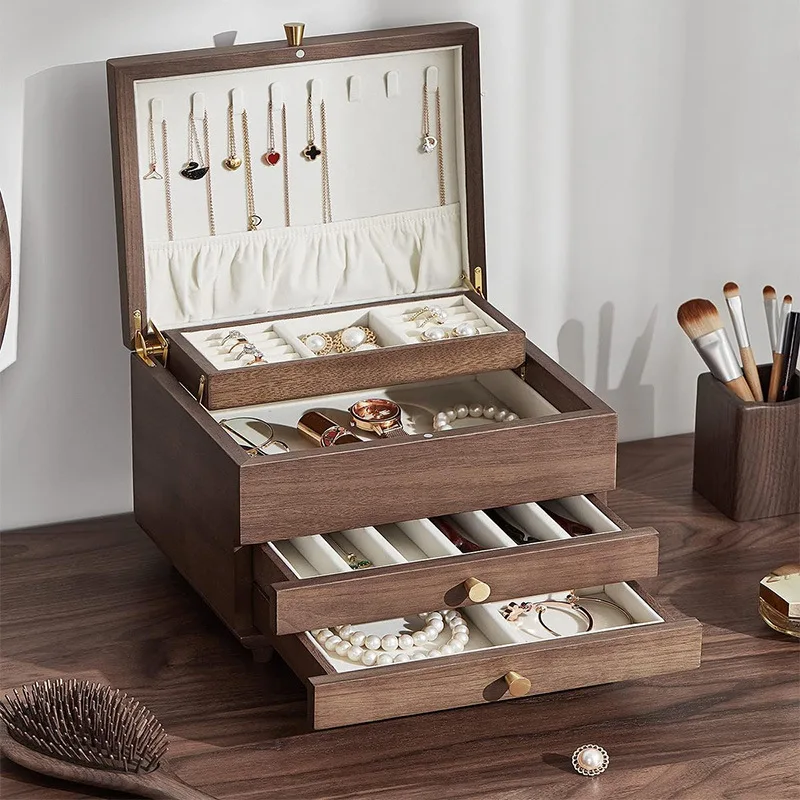 Multi-layer jewelry box, bracelet, watch storage, necklace, jewelry wood storage box, desktop item sorting