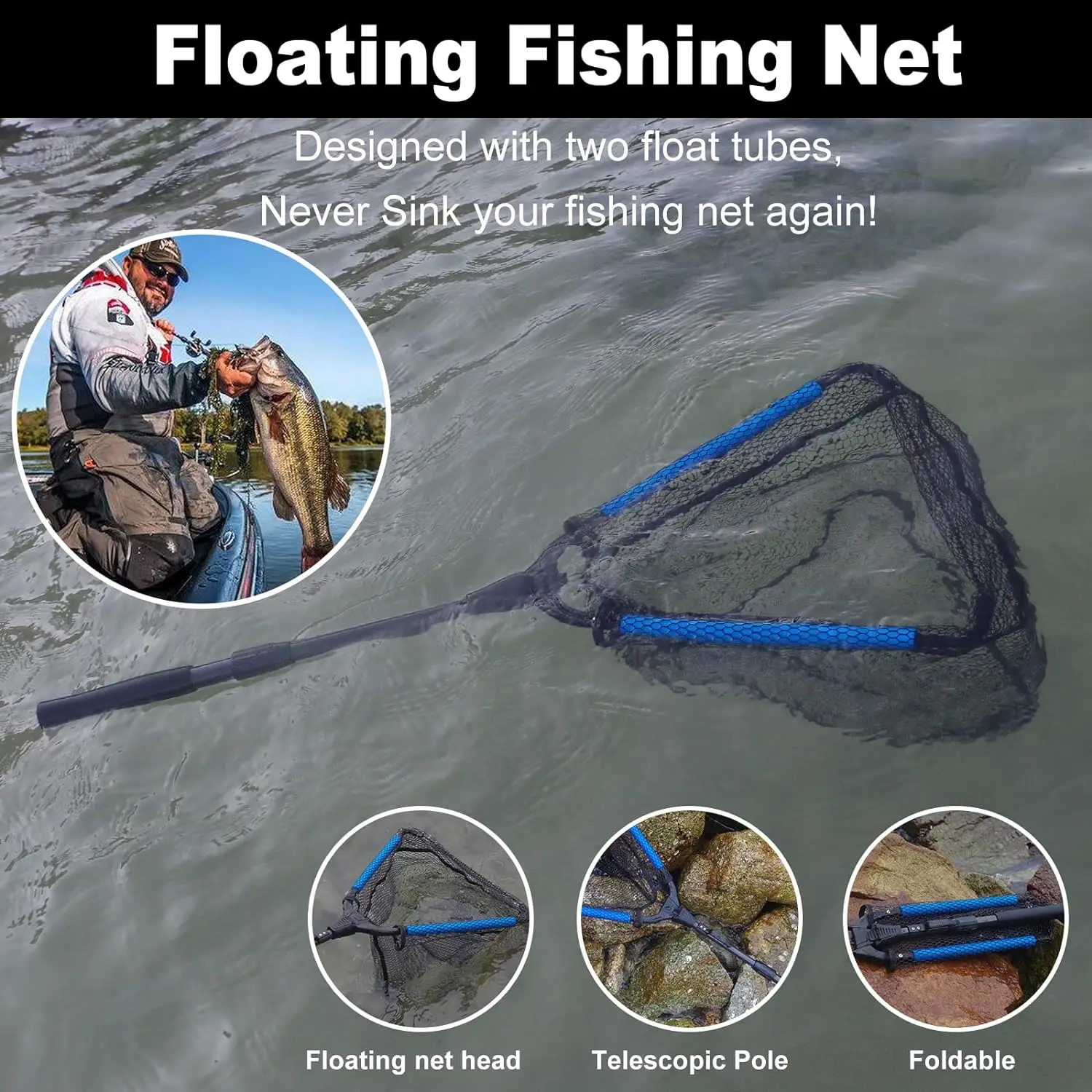 New Floating Fishing Net  Aluminium Alloy Foldable Telescoping Landing Net Retractable Handle Nylon Mesh Sea Fishing Accessorie