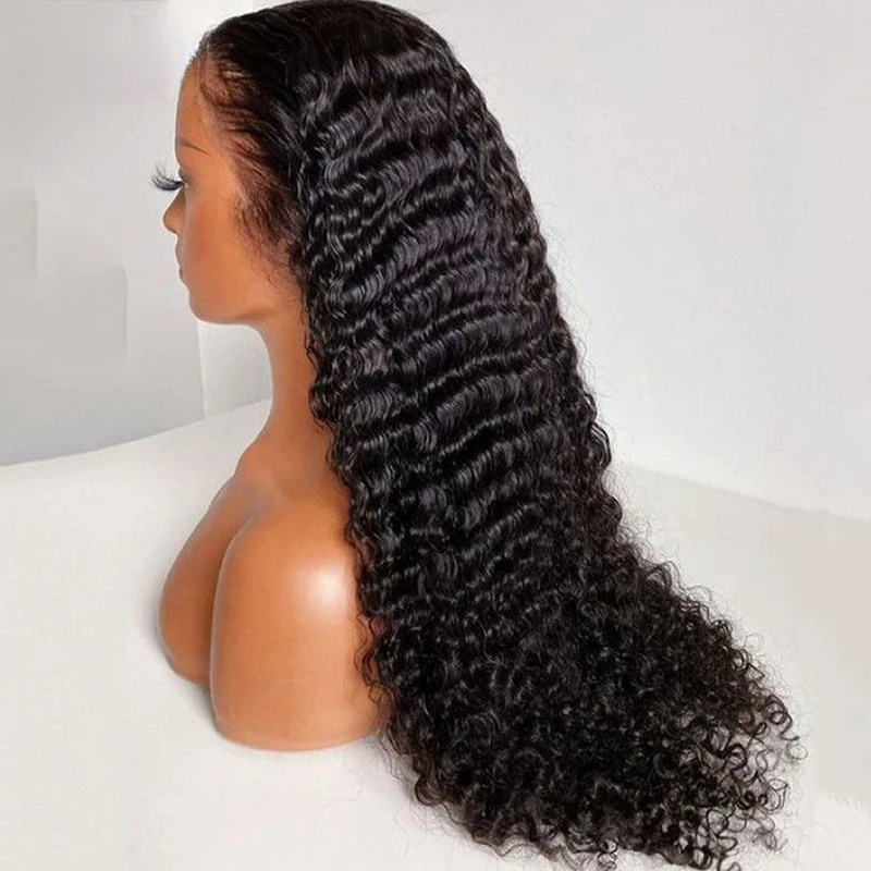 Peluca frontal de ondas profundas 13x6, peluca frontal de encaje transparente HD 13x4, pelucas de cabello humano Remy sin pegamento con encaje frontal rizado profundo para mujeres
