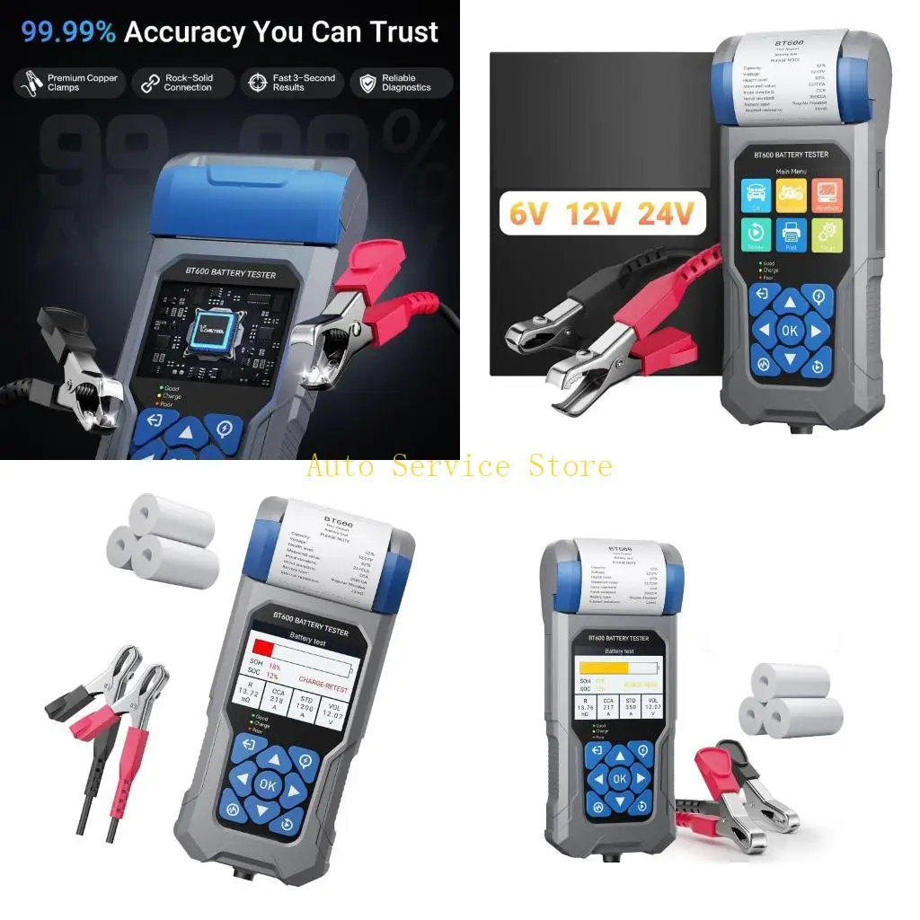 462A Auto Battery Tester with Red and Black Clamps, Printer, 6V 12V 24V Charging and Starting System Tool for On-Car or Off-Car