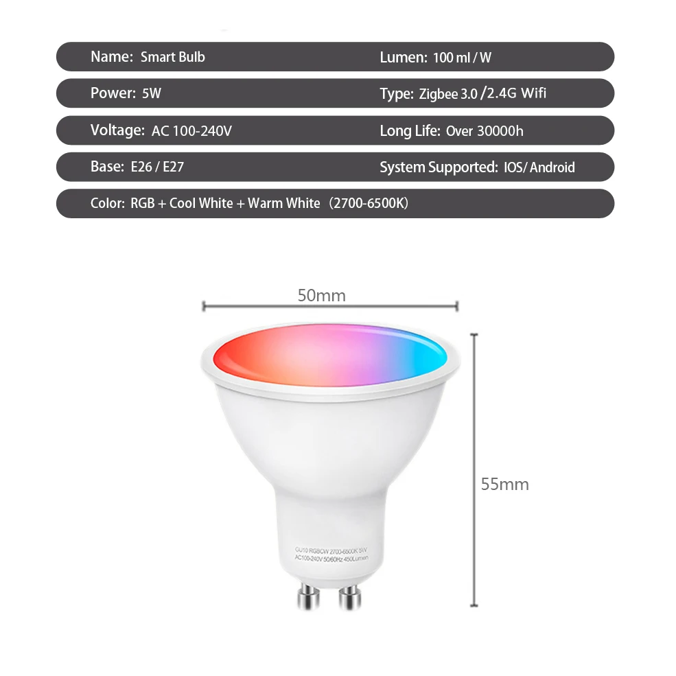 Gleco Ewelink GU10 Zigbee LED Bulbs Wifi Smart LED Lamp RGB CW WW LED Light Bulb Works With Alexa Google Yandex Smartthings