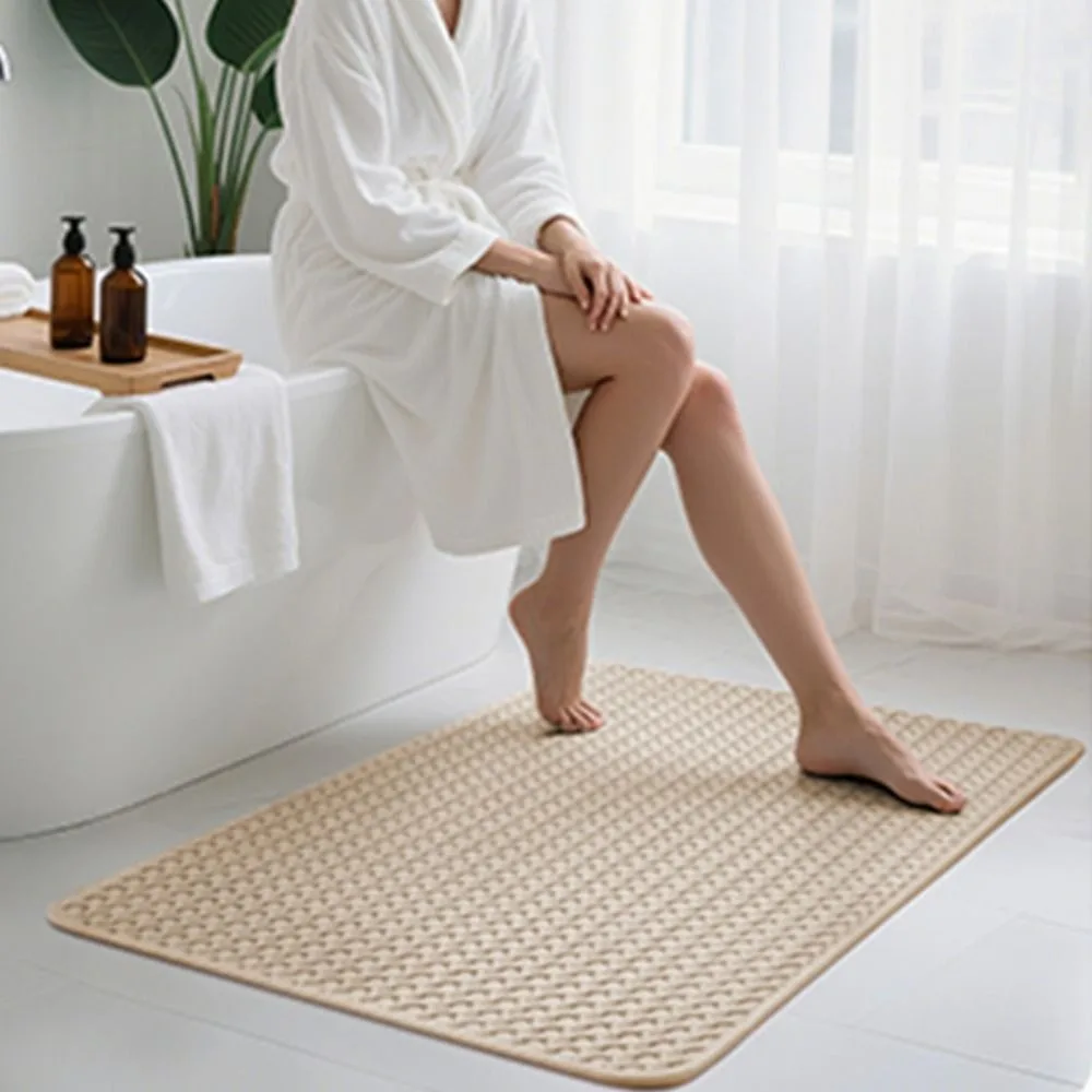 

Minimalist Non Slip Weave Texture Bathroom Rug Quick Dry Washable Door Mat Thickened Absorbent Bath Mat Laundry Room