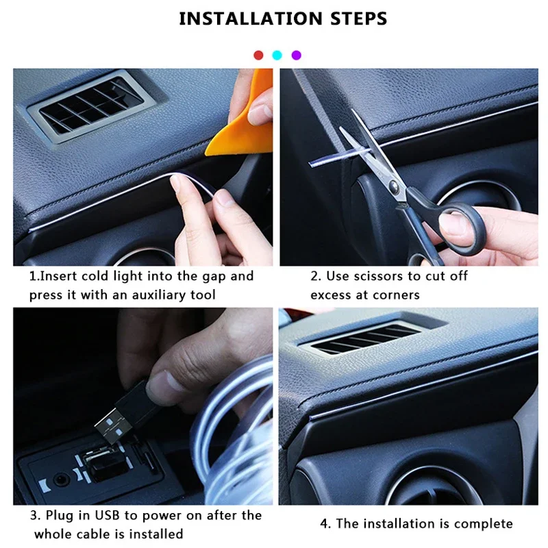 Ambient Light Car illuminations RGB Neon Strip Interior Spare Parts For Tesla Model 3 Accessories Decorations with Remote USB