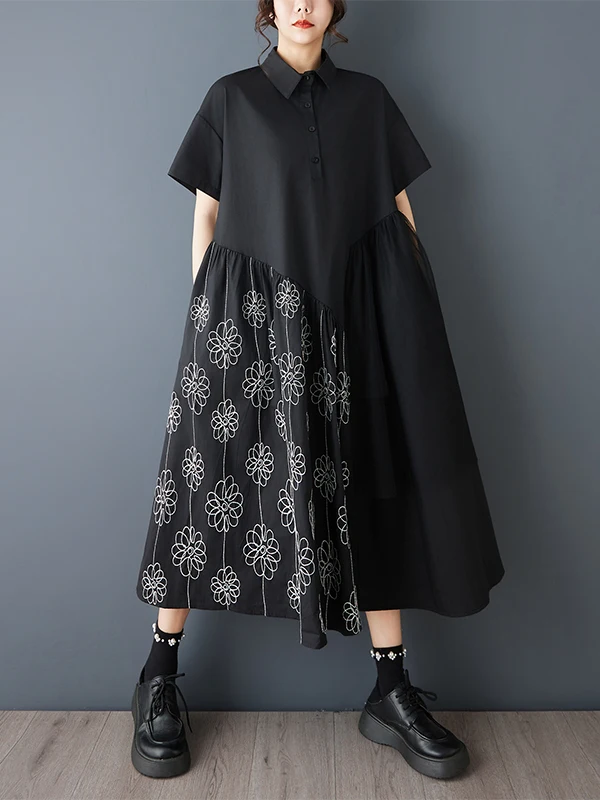 

Женская винтажная юбка средней длины свободного кроя с вышивкой и дышащей тканью, на пуговицах